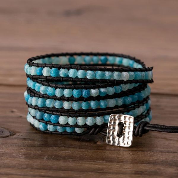 tennis blue frosted stone layering beaded wrap bracelet boho 5 times leather charm jewelry drop, Golden;silver
tennis blue frosted stone layering beaded wrap bracelet boho 5 times leather charm jewelry drop, Golden;silver