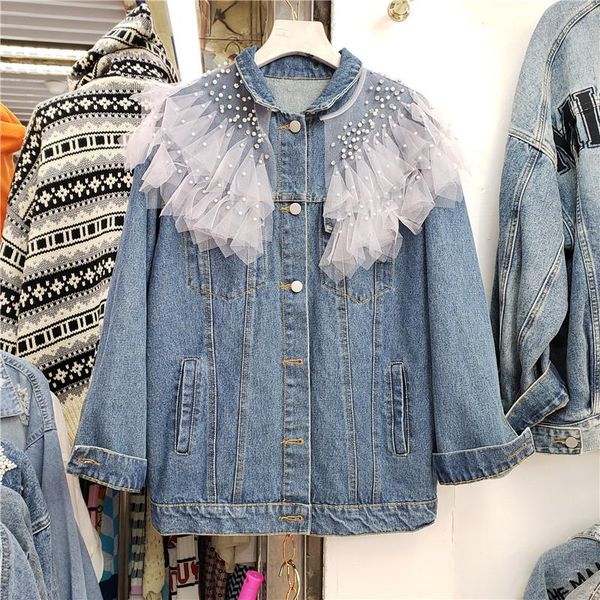 women's jackets manual beaded net yarn patchwork jeans jacket loose single-breasted long sleeve autumn 2021 korean casual female blue d, Black;brown
women's jackets manual beaded net yarn patchwork jeans jacket loose single-breasted long sleeve autumn 2021 korean casual female blue d, Black;brown