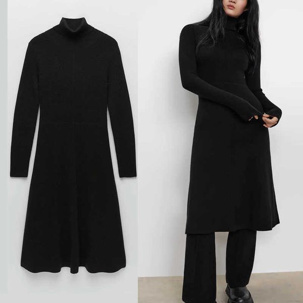 za long winter knit dress women long sleeve turtleneck black office lady dresses female fashion elegant midi a line vestido 210602, Black;gray
za long winter knit dress women long sleeve turtleneck black office lady dresses female fashion elegant midi a line vestido 210602, Black;gray