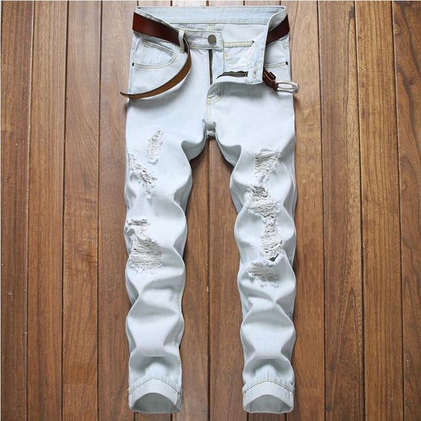 men's jeans european and american ripped straight-leg casual personality slim-fit light-colored white denim trousers, Blue
men's jeans european and american ripped straight-leg casual personality slim-fit light-colored white denim trousers, Blue