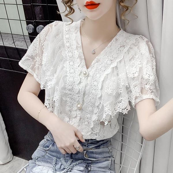 women's blouses & shirts ladies v-neck lace ruffle blouse 2021 summer mesh splicing short sleeve white loose women shirt 889i
women's blouses & shirts ladies v-neck lace ruffle blouse 2021 summer mesh splicing short sleeve white loose women shirt 889i