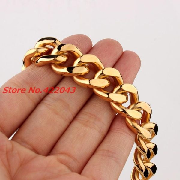 7-11" charming classic curb cuban bangle 15mm gold color 316l stainless steel cowboy chain bracelet jewelry for mens womens link,, Black
7-11" charming classic curb cuban bangle 15mm gold color 316l stainless steel cowboy chain bracelet jewelry for mens womens link,, Black