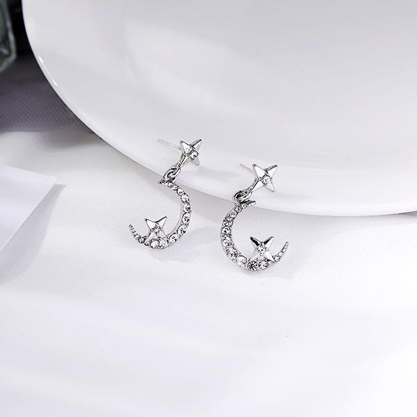 dangle & chandelier simple design fashion drop earring for women handmade crystal moon star charming date gift jewelry, Silver 
dangle & chandelier simple design fashion drop earring for women handmade crystal moon star charming date gift jewelry, Silver
