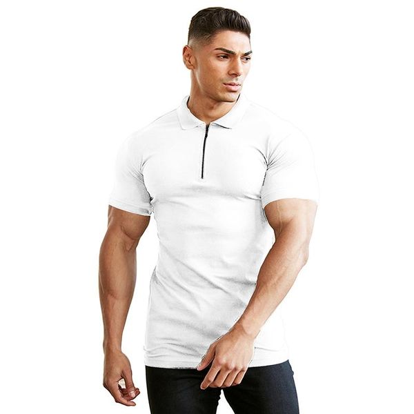 men's polos summer o-neck muscular sport shirts with solid-color lapels, round bottoms body-slimming fitness and short sleeves, White;black
men's polos summer o-neck muscular sport shirts with solid-color lapels, round bottoms body-slimming fitness and short sleeves, White;black