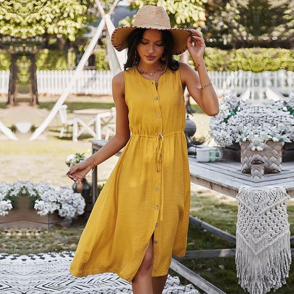 spring sleeveless casual solid color women dress lace up high waist button for holiday style summer, Black;gray
spring sleeveless casual solid color women dress lace up high waist button for holiday style summer, Black;gray
