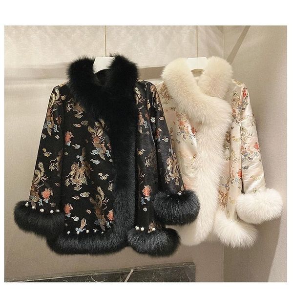 women's fur & faux winter warm parka jacket female down cotton coat with collar embroidery flowers coats jackets overcoat, Black
women's fur & faux winter warm parka jacket female down cotton coat with collar embroidery flowers coats jackets overcoat, Black