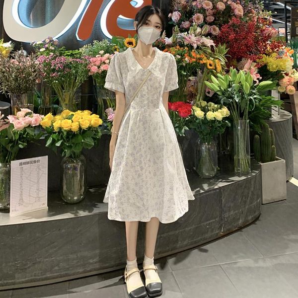 casual dresses broken flower dress women's summer 2021 french first love gentle small temperament long skirt, Black;gray