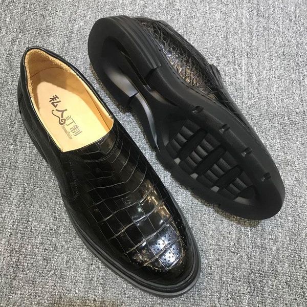 thai crocodile casual shoes men's fashion real belly dress, Black