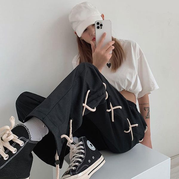 men's pants fashion hip hop streetwear men side lace up harem korean loose fit cuffed jogger sweatpants trousers for male female, Black
men's pants fashion hip hop streetwear men side lace up harem korean loose fit cuffed jogger sweatpants trousers for male female, Black