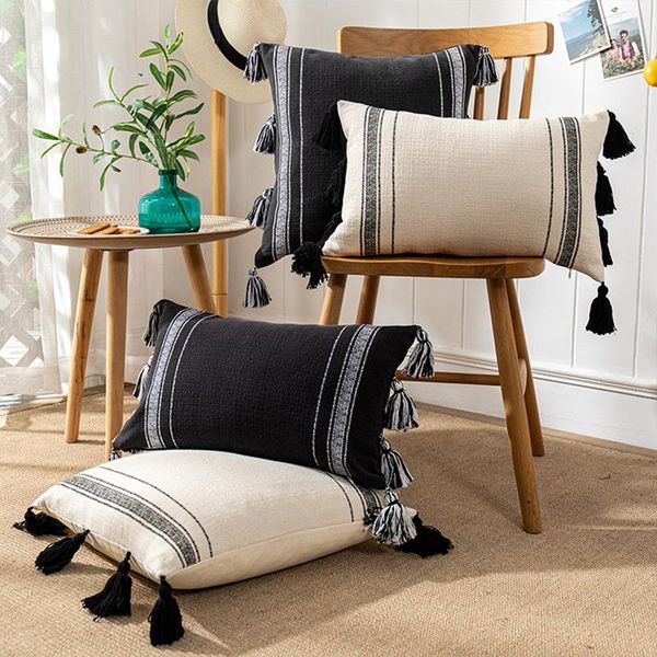 cushion/decorative pillow modern minimalist line pillowcase black and white handmade tassel cushion bohemian style plain sofa lumbar
cushion/decorative pillow modern minimalist line pillowcase black and white handmade tassel cushion bohemian style plain sofa lumbar