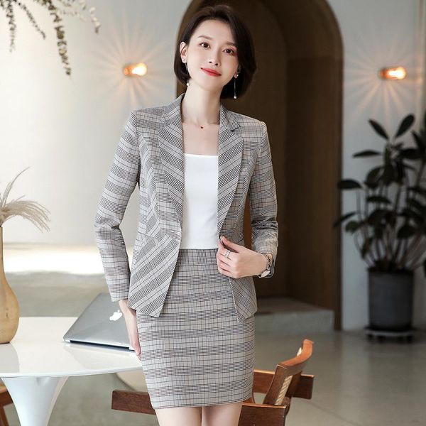 work dresses professional skirt set large size s-4xl autumn and winter slim plaid long-sleeved blazer office women's suits high quality, White;black
work dresses professional skirt set large size s-4xl autumn and winter slim plaid long-sleeved blazer office women's suits high quality, White;black