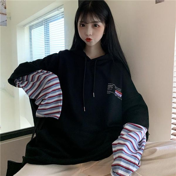women's hoodies & sweatshirts real po of autumn clothing korean style fashionable fake two-piece hooded word.kio, Black
women's hoodies & sweatshirts real po of autumn clothing korean style fashionable fake two-piece hooded word.kio, Black