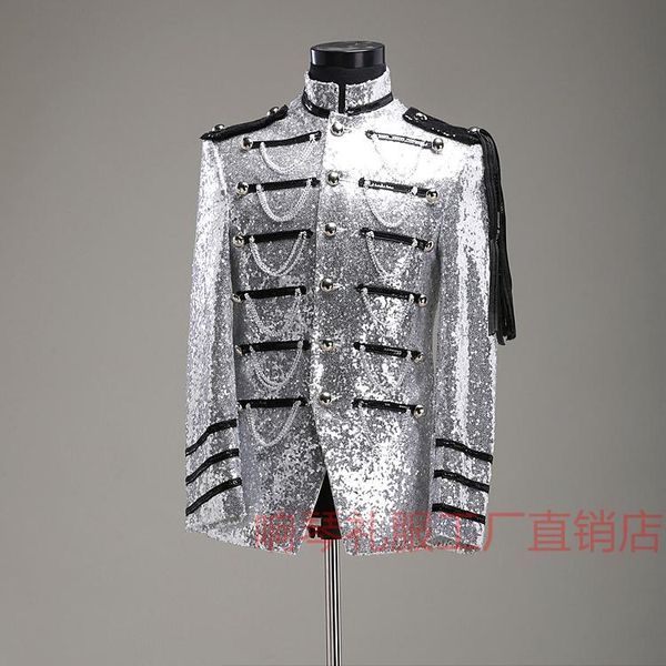 men's suits & blazers 2021 clothing fashion silvery white bling sequins suit outerwear royal male formal dress stage singer costumes, White;black
men's suits & blazers 2021 clothing fashion silvery white bling sequins suit outerwear royal male formal dress stage singer costumes, White;black