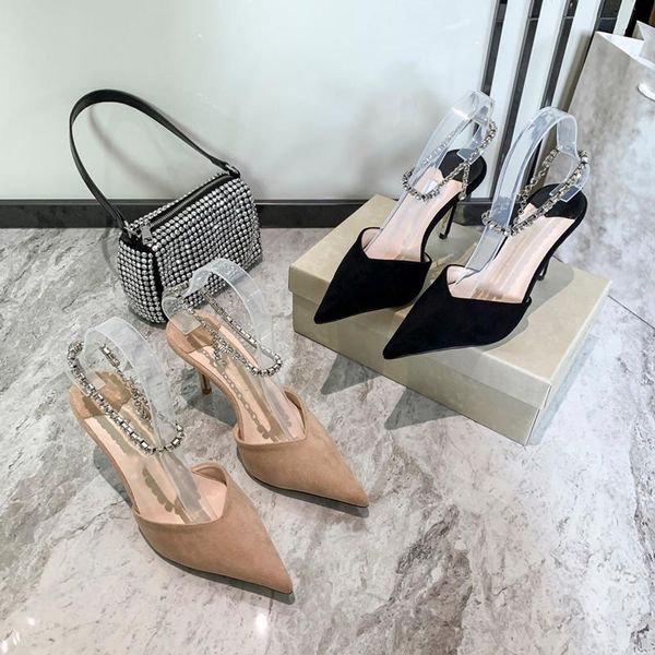 dress shoes eleagnt high heels slides woman designer crystal chain pointed toe sandals, Black
dress shoes eleagnt high heels slides woman designer crystal chain pointed toe sandals, Black