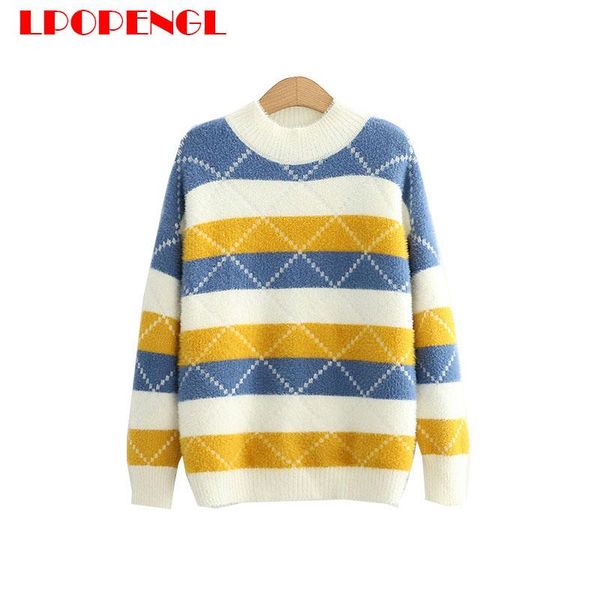 autumn winter knitted pullover sweater 2021 ladies half high neck street style diamond pattern loose and versatile women's sweaters, White;black
autumn winter knitted pullover sweater 2021 ladies half high neck street style diamond pattern loose and versatile women's sweaters, White;black