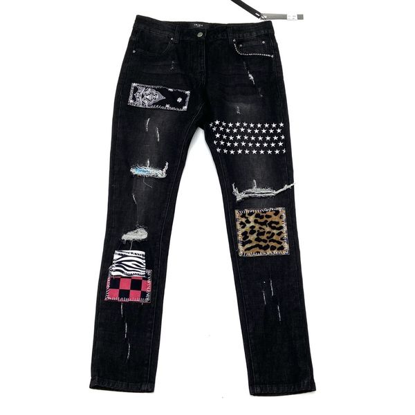 am black patchwork double knee hole, slim fit and versatile, small foot slp jeans, high street fashion, Blue
am black patchwork double knee hole, slim fit and versatile, small foot slp jeans, high street fashion, Blue
