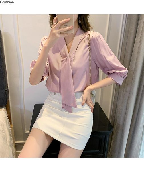women's blouses & shirts houthion mid-sleeve blouse korean fashion casual comfortable plus size silk solid color v-neck shirt lady top, White
women's blouses & shirts houthion mid-sleeve blouse korean fashion casual comfortable plus size silk solid color v-neck shirt lady top, White