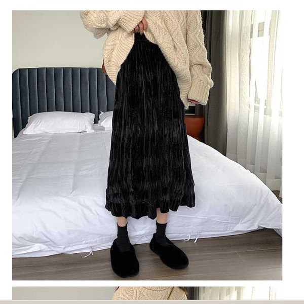 autumn and winter women's korean velvet pleated solid color fashion mid-length loose large swing skirt high waist skirts, Black
autumn and winter women's korean velvet pleated solid color fashion mid-length loose large swing skirt high waist skirts, Black