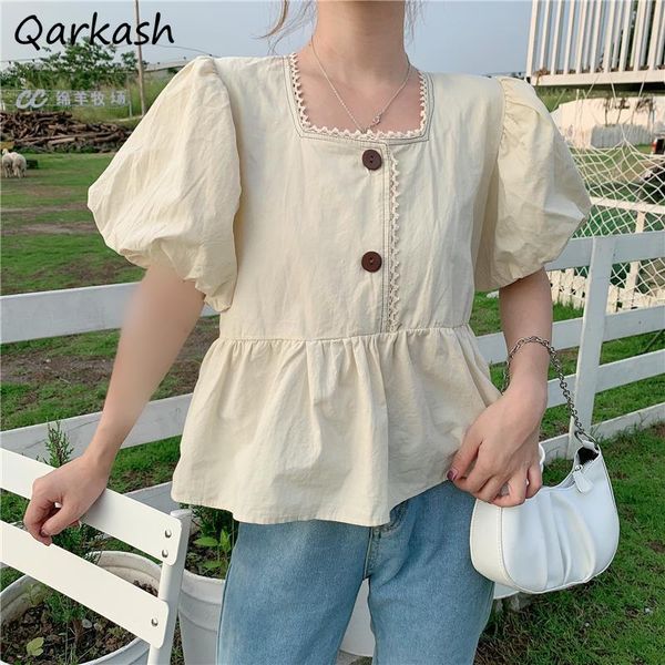 women's blouses & shirts women puff sleeve sweet summer minimalist female vacation solid all-match button square collar fashion retro g, White
women's blouses & shirts women puff sleeve sweet summer minimalist female vacation solid all-match button square collar fashion retro g, White