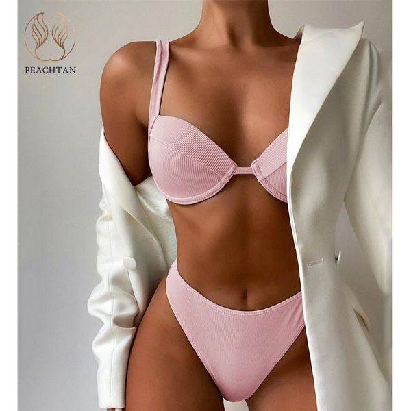 peachtan push up swimsuit women solid bikini 2021 ribbed swimwear female high waist 2 pieces set underwired bathing suit summer women's, White;black
peachtan push up swimsuit women solid bikini 2021 ribbed swimwear female high waist 2 pieces set underwired bathing suit summer women's, White;black