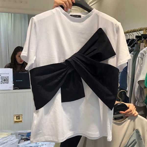 women's t-shirt black big bow summer t-shirts women korean short sleeve casual cotton shirts color contrast vintage office la, White
women's t-shirt black big bow summer t-shirts women korean short sleeve casual cotton shirts color contrast vintage office la, White