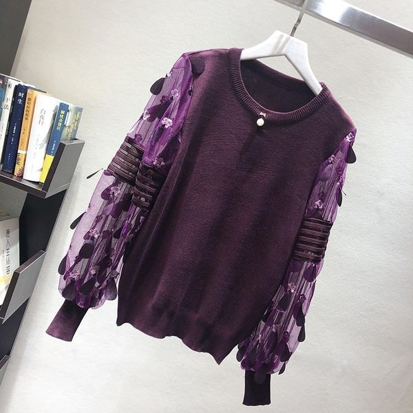 women's knits & tees autumn spring women pullovers knitwear o-neck full stitching mesh sleeves with aqqliques knited loose fa, White
women's knits & tees autumn spring women pullovers knitwear o-neck full stitching mesh sleeves with aqqliques knited loose fa, White