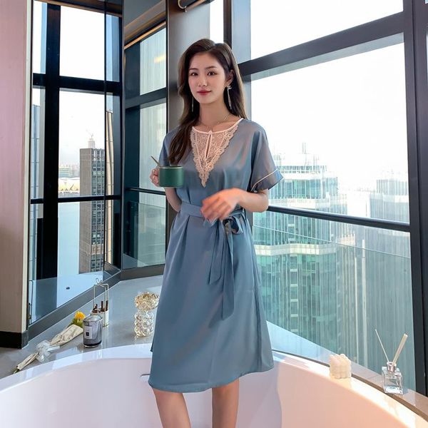 women's sleepwear sweet lace trim nightgown for women satin loose sleepshirts summer o-neck night dress l-3xl plus size with belt, Black;red
women's sleepwear sweet lace trim nightgown for women satin loose sleepshirts summer o-neck night dress l-3xl plus size with belt, Black;red