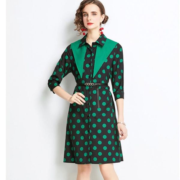 casual dresses 2021 fashion runway shirt dress robe women's lapel 3/4 sleeve green polka dot print midi vestidos, Black;gray
casual dresses 2021 fashion runway shirt dress robe women's lapel 3/4 sleeve green polka dot print midi vestidos, Black;gray