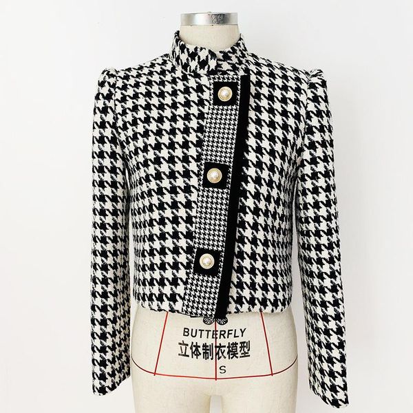 women's jackets fashion runway 2021 designer spring winter jacket open stitch houndstooth female coat outer wear, Black;brown
women's jackets fashion runway 2021 designer spring winter jacket open stitch houndstooth female coat outer wear, Black;brown