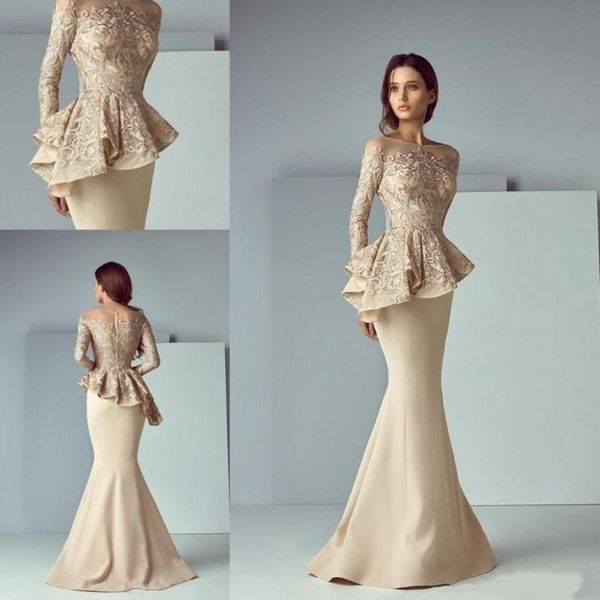 party dresses champagne lace stain peplum long evening formal wear 2021 sheer neck sleeve dubai arabic mermaid prom dress, White;black
party dresses champagne lace stain peplum long evening formal wear 2021 sheer neck sleeve dubai arabic mermaid prom dress, White;black