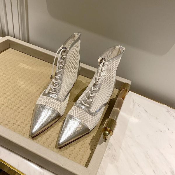 women's shoes pointed toe mesh lace-up stiletto low-heel hollow sandals cool summer boots thin heels silver ankle boot, Black
women's shoes pointed toe mesh lace-up stiletto low-heel hollow sandals cool summer boots thin heels silver ankle boot, Black