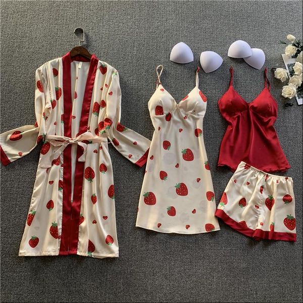 4 pieces set pajamas satin womens sleepwears summer pyjama mujer pyjamas for sleepwear female, Black;red
4 pieces set pajamas satin womens sleepwears summer pyjama mujer pyjamas for sleepwear female, Black;red