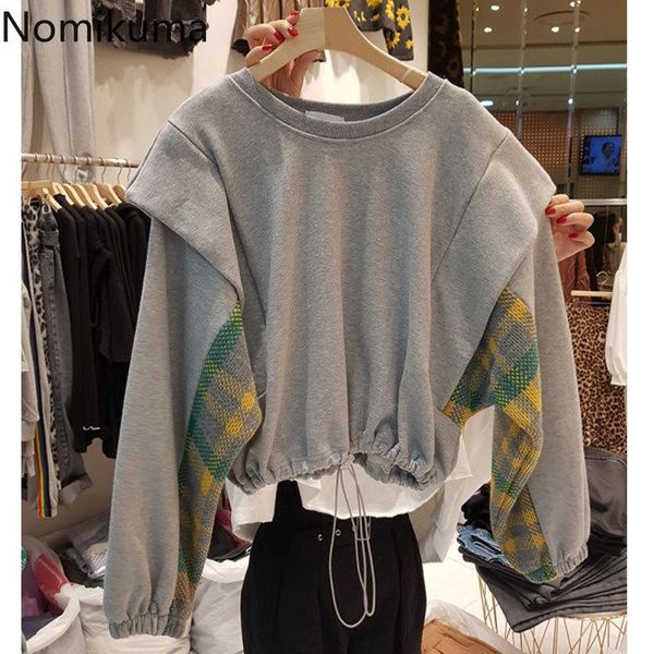 women's hoodies & sweatshirts nomikuma korean patchwork women pullover sweatshirt causal drawstring slim waist jumper 2021 autumn 6d413, Black
women's hoodies & sweatshirts nomikuma korean patchwork women pullover sweatshirt causal drawstring slim waist jumper 2021 autumn 6d413, Black