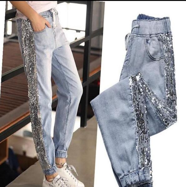 women's jeans 2021 spring personality sequins black ladies beam pants elastic waist loose harem women pantalon femme, Blue
women's jeans 2021 spring personality sequins black ladies beam pants elastic waist loose harem women pantalon femme, Blue