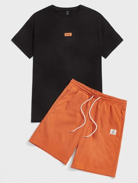 men letter patched tee & drawstring waist shorts set 13dy#, Gray
men letter patched tee & drawstring waist shorts set 13dy#, Gray