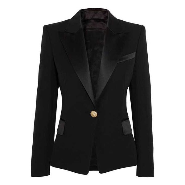 high street est designer blazer jacket women's satin collar single button slim fitting classic 210930, White;black
high street est designer blazer jacket women's satin collar single button slim fitting classic 210930, White;black