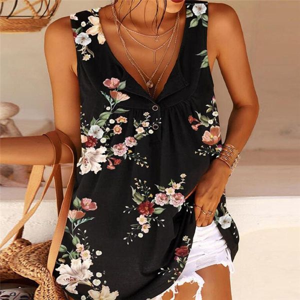 women's t-shirt t shirt floral printed button summer harajuku sleeveless casual loose v-neck plus size pullover tunic, White
women's t-shirt t shirt floral printed button summer harajuku sleeveless casual loose v-neck plus size pullover tunic, White