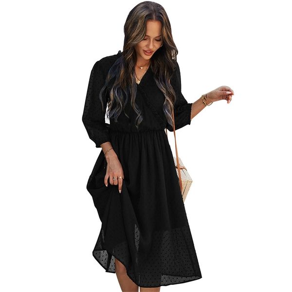women's 2021 spring and summer v-neck slim waist dress women's a-line skirt, Black
women's 2021 spring and summer v-neck slim waist dress women's a-line skirt, Black