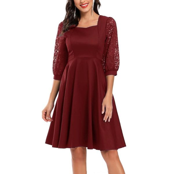 square neck lantern sleeve lace women formal dress 3/4 party elegant blue wine red black autumn casual dresses, Black;gray
square neck lantern sleeve lace women formal dress 3/4 party elegant blue wine red black autumn casual dresses, Black;gray