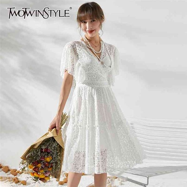 white patchwork lace dress for women v neck short sleeve high waist hollow out dresses female fashion clothing 210520, Black;gray
white patchwork lace dress for women v neck short sleeve high waist hollow out dresses female fashion clothing 210520, Black;gray