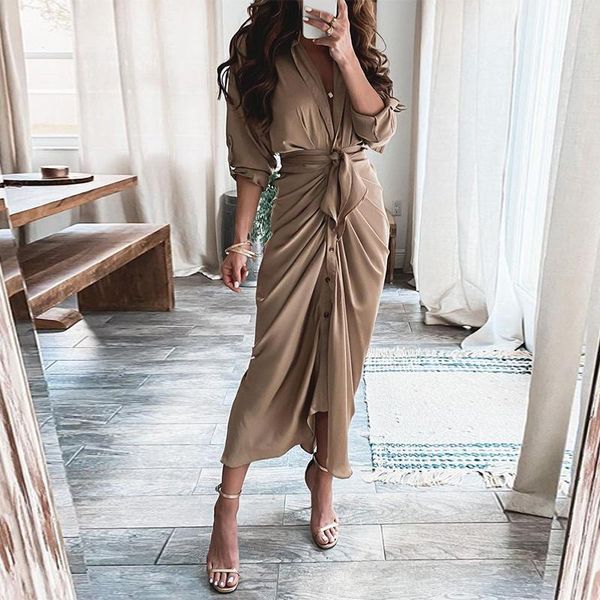 casual dresses elegant summer women's party 2021 fashion bandage v-neck solid dress office lady short sleeve buttoned slit, Black;gray
casual dresses elegant summer women's party 2021 fashion bandage v-neck solid dress office lady short sleeve buttoned slit, Black;gray