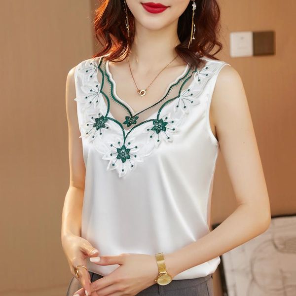 women's tanks & camis embroidery floral v-neck basic for ladies summer sleeveless solid color elegant slim satin tank women 2021 fashio, White
women's tanks & camis embroidery floral v-neck basic for ladies summer sleeveless solid color elegant slim satin tank women 2021 fashio, White