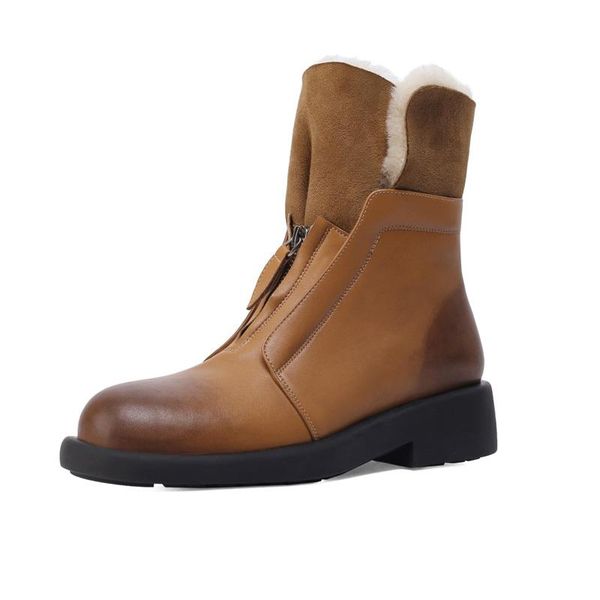 boots winter genuine leather snow punk women wool blend shoes ladies front zipper black brown round toe low heel ankle
boots winter genuine leather snow punk women wool blend shoes ladies front zipper black brown round toe low heel ankle