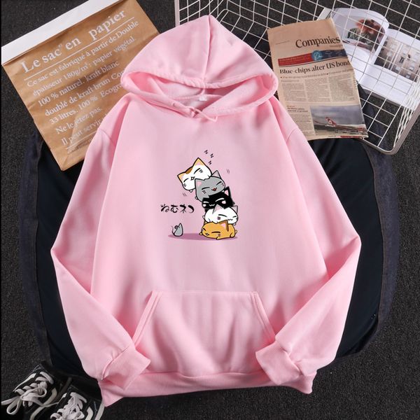 coat new style hooded autumn/winter girls western style cartoon cat printed long sleeve pullover loose, fluffy and thick guard, Black