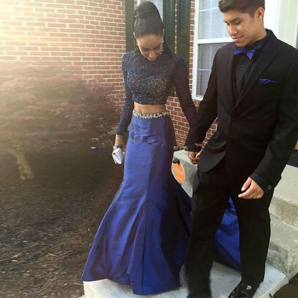 two pieces lace satin prom dresses beaded girls pageant mermaid evening gownstrumpet plus size long sleeve custom, Black
two pieces lace satin prom dresses beaded girls pageant mermaid evening gownstrumpet plus size long sleeve custom, Black
