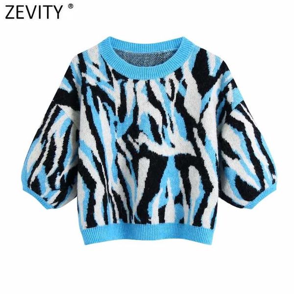 zevity women fashion color match animal pattern short jacquard knitting sweater female chic lantern sleeve pullovers sw891 211221, White;black
zevity women fashion color match animal pattern short jacquard knitting sweater female chic lantern sleeve pullovers sw891 211221, White;black