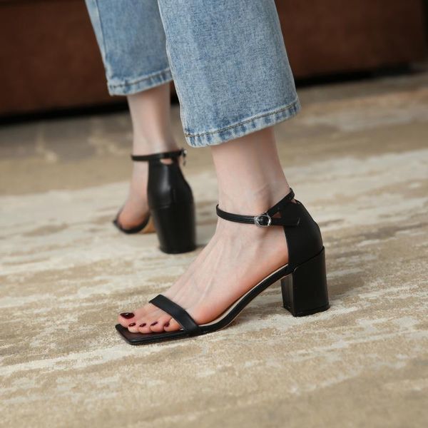 dress shoes osunlina lady sandals genuine leather buckle strap square toe 7cm heels footwear handmade elegant concise 2021 summer, Black
dress shoes osunlina lady sandals genuine leather buckle strap square toe 7cm heels footwear handmade elegant concise 2021 summer, Black