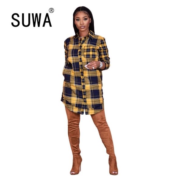 loose plaid shirt casual dress women turn down collar high street blouse elegant work wear 210525, Black;gray
loose plaid shirt casual dress women turn down collar high street blouse elegant work wear 210525, Black;gray