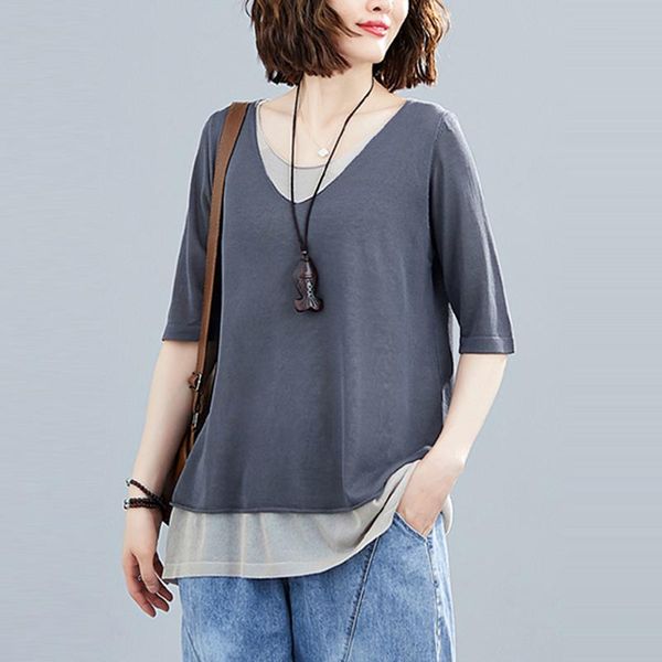 women summer loose casual t-shirts arrival 2021 simple style v-neck fake 2 piece female cotton linen tees s3946 women's t-shirt, White
women summer loose casual t-shirts arrival 2021 simple style v-neck fake 2 piece female cotton linen tees s3946 women's t-shirt, White
