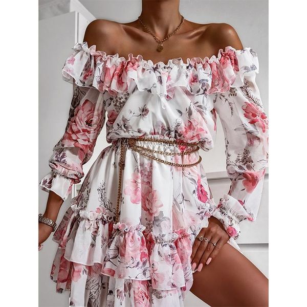 casual dresses women autumn ruffles flower print dress off shoulder 2021chiffon long sleeve female slash neck short a line party, Black;gray
casual dresses women autumn ruffles flower print dress off shoulder 2021chiffon long sleeve female slash neck short a line party, Black;gray